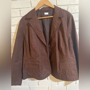 APT 9 Brown eyelet blazer. I believe it is size 18. Lined. 2 faux pockets EUC
